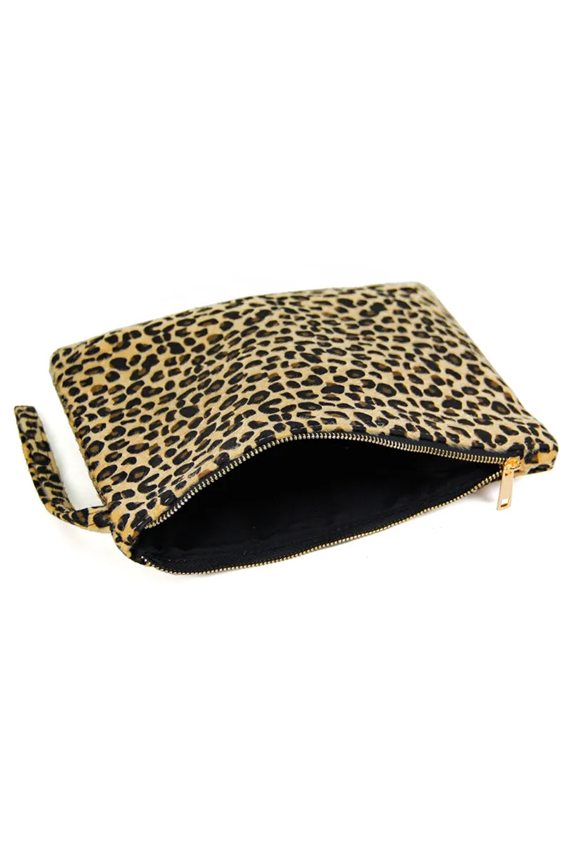 Leopard Print Pouch Wristlet Clutch