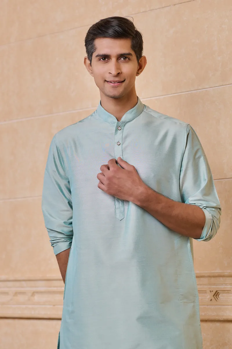 Light Blue Single Kurta With Zero Point Collar