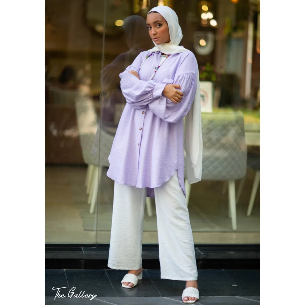 Lilac purple puffed sleeve shirt