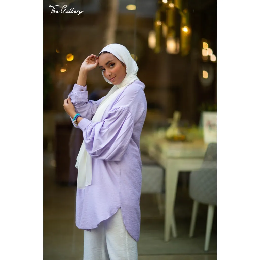 Lilac purple puffed sleeve shirt