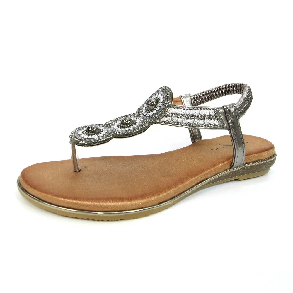 Lunar Silvia Toe Post Gem Sandal PEWTER JLH203PW