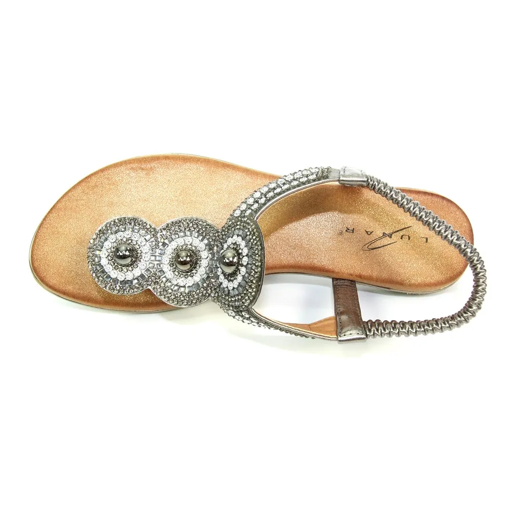 Lunar Silvia Toe Post Gem Sandal PEWTER JLH203PW