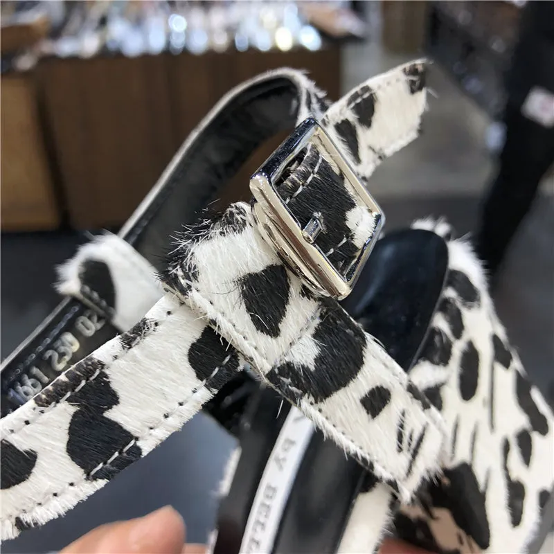 LUXE SEVEN DESIGN MULTI STRAP HEELED SANDALS IN ANIMAL PRINT
