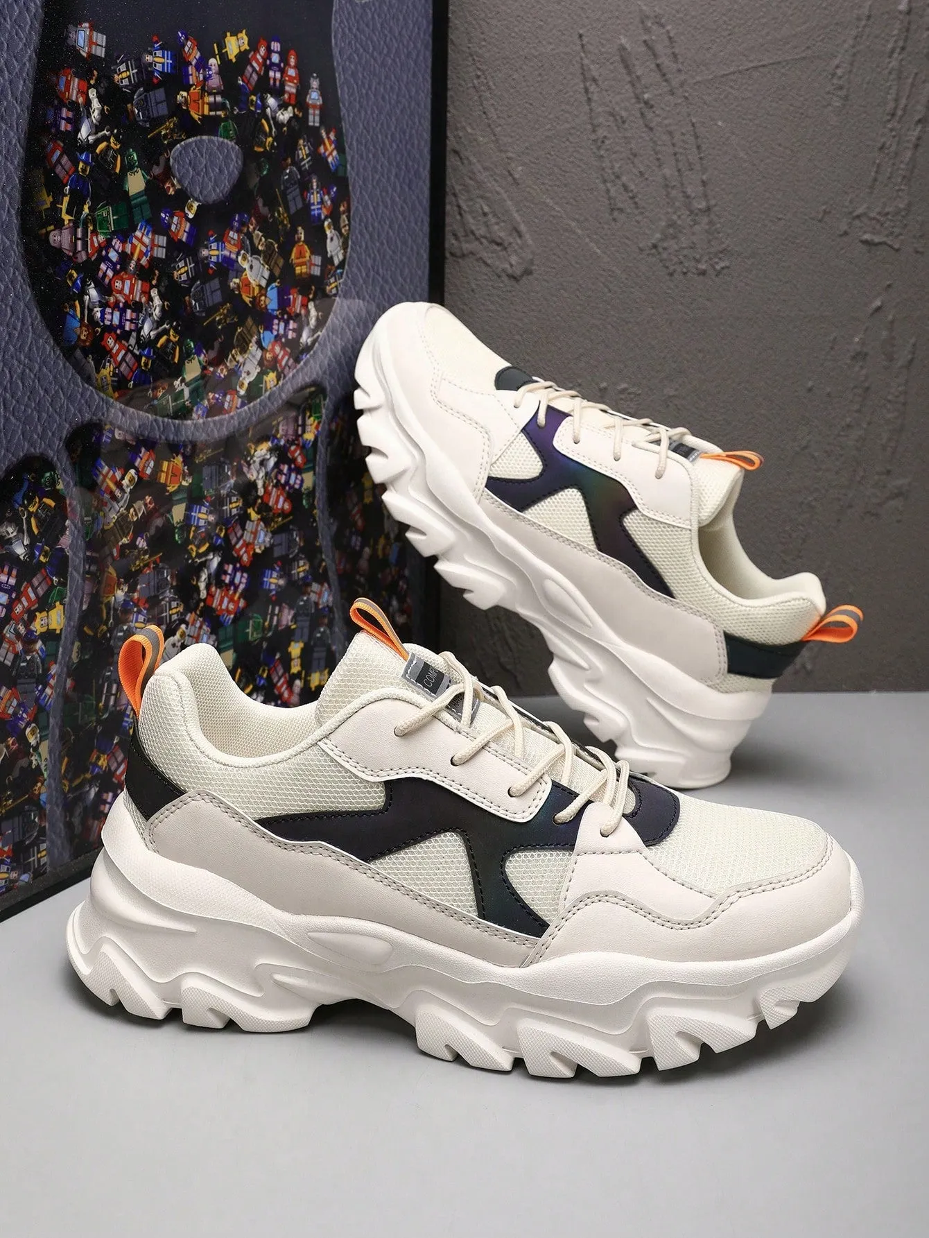 Men Contrast Piping Chunky Sneakers, Lace-Up Front Sneakers