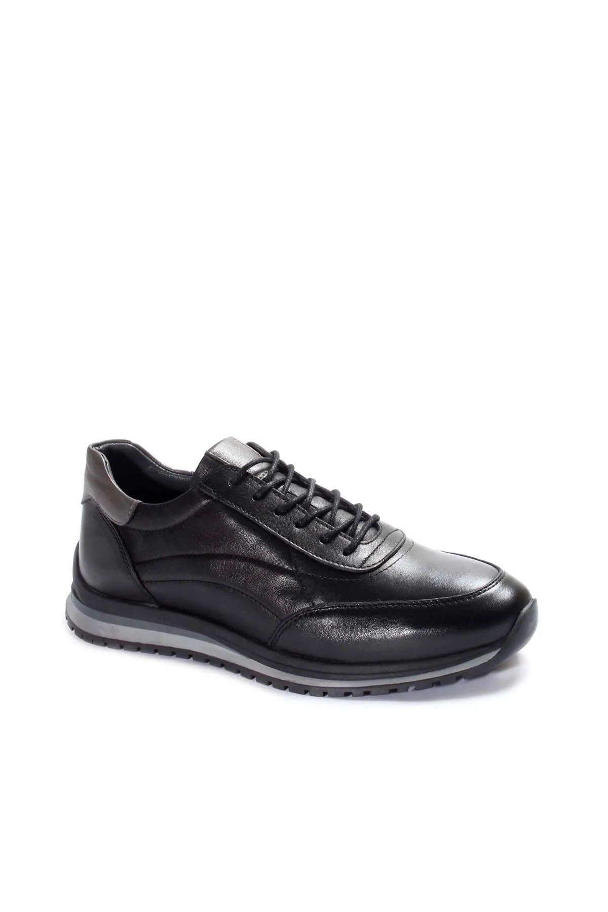 Men's Black Leather Lace-Up Sneakers with Contrast Sole - Wessi