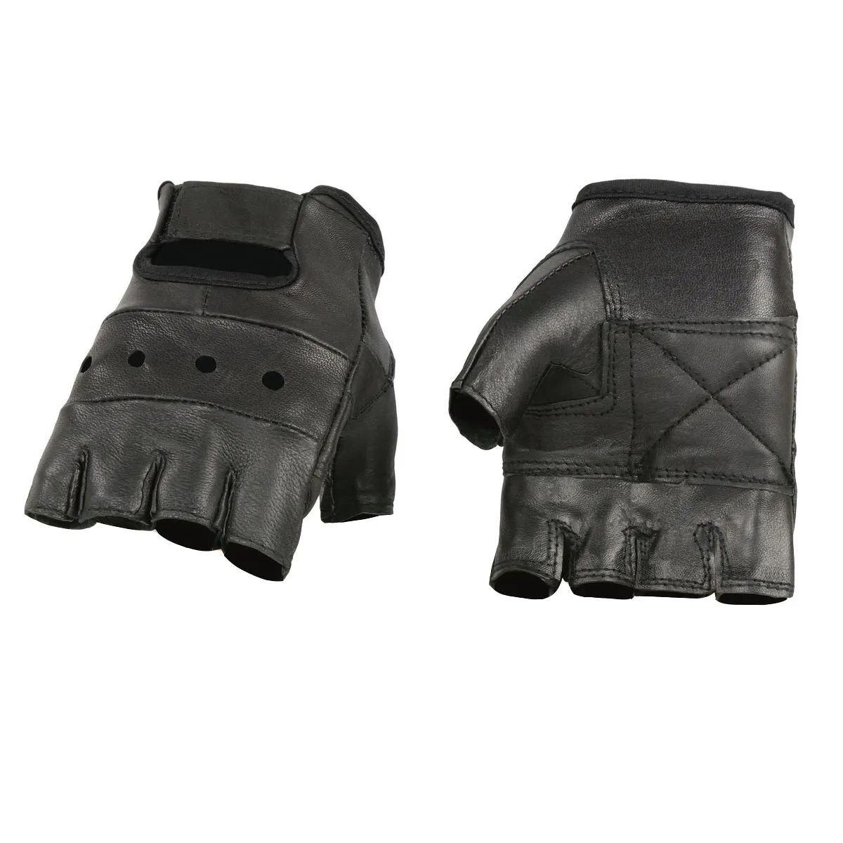 Milwaukee Leather SH216 Men's Black Leather Gel Padded Palm Fingerless Motorcycle Hand Gloves W/ Breathable Open Knuckle