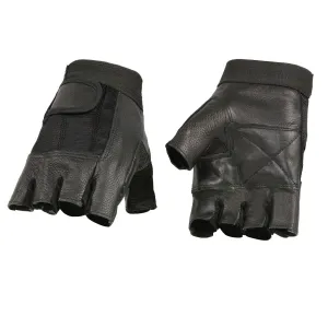 Milwaukee Leather SH217 Men's Black Leather Gel Padded Palm Fingerless Motorcycle Hand Gloves W/ Breathable Mesh Material