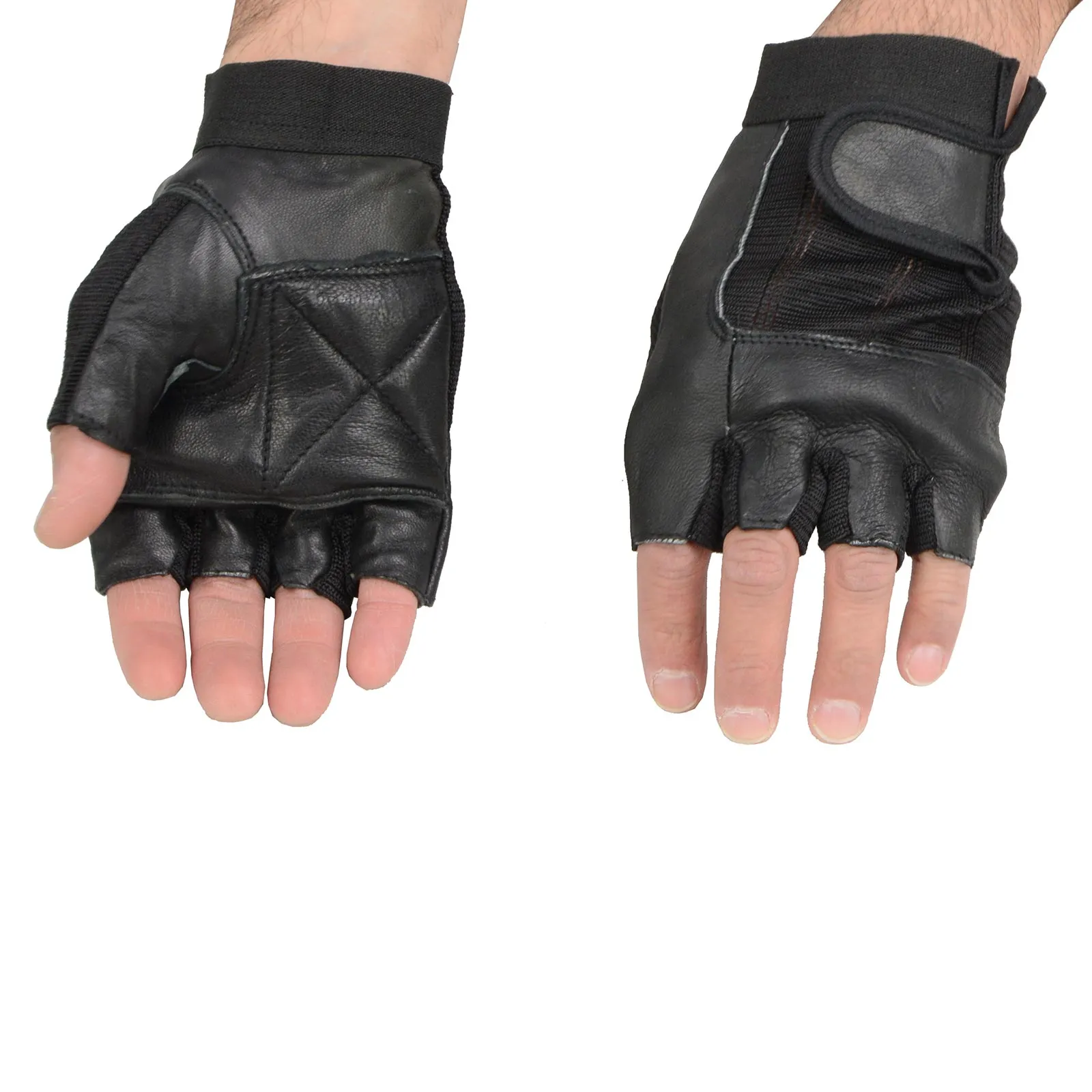 Milwaukee Leather SH217 Men's Black Leather Gel Padded Palm Fingerless Motorcycle Hand Gloves W/ Breathable Mesh Material