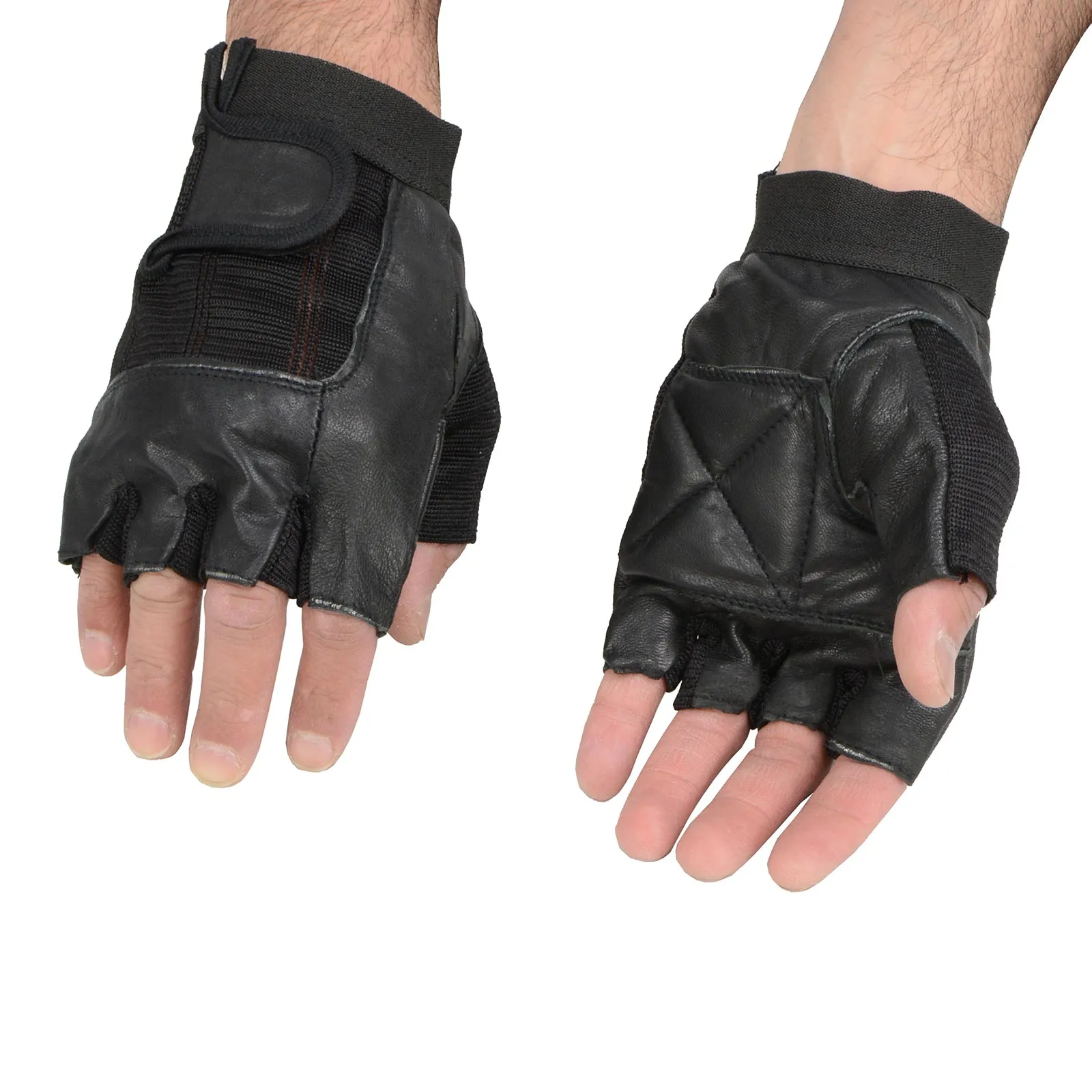 Milwaukee Leather SH217 Men's Black Leather Gel Padded Palm Fingerless Motorcycle Hand Gloves W/ Breathable Mesh Material