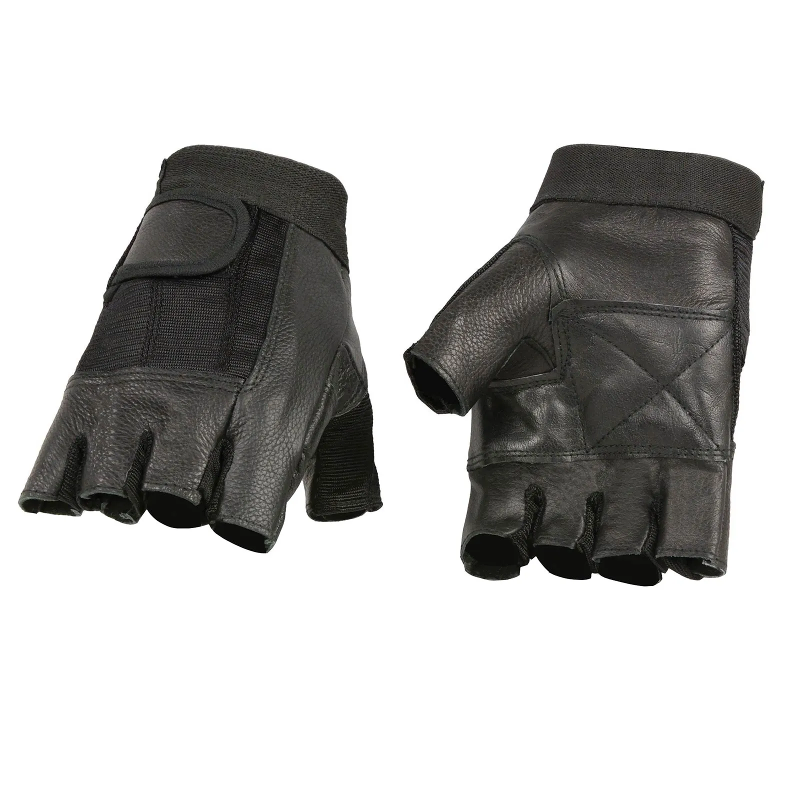 Milwaukee Leather SH217 Men's Black Leather Gel Padded Palm Fingerless Motorcycle Hand Gloves W/ Breathable Mesh Material