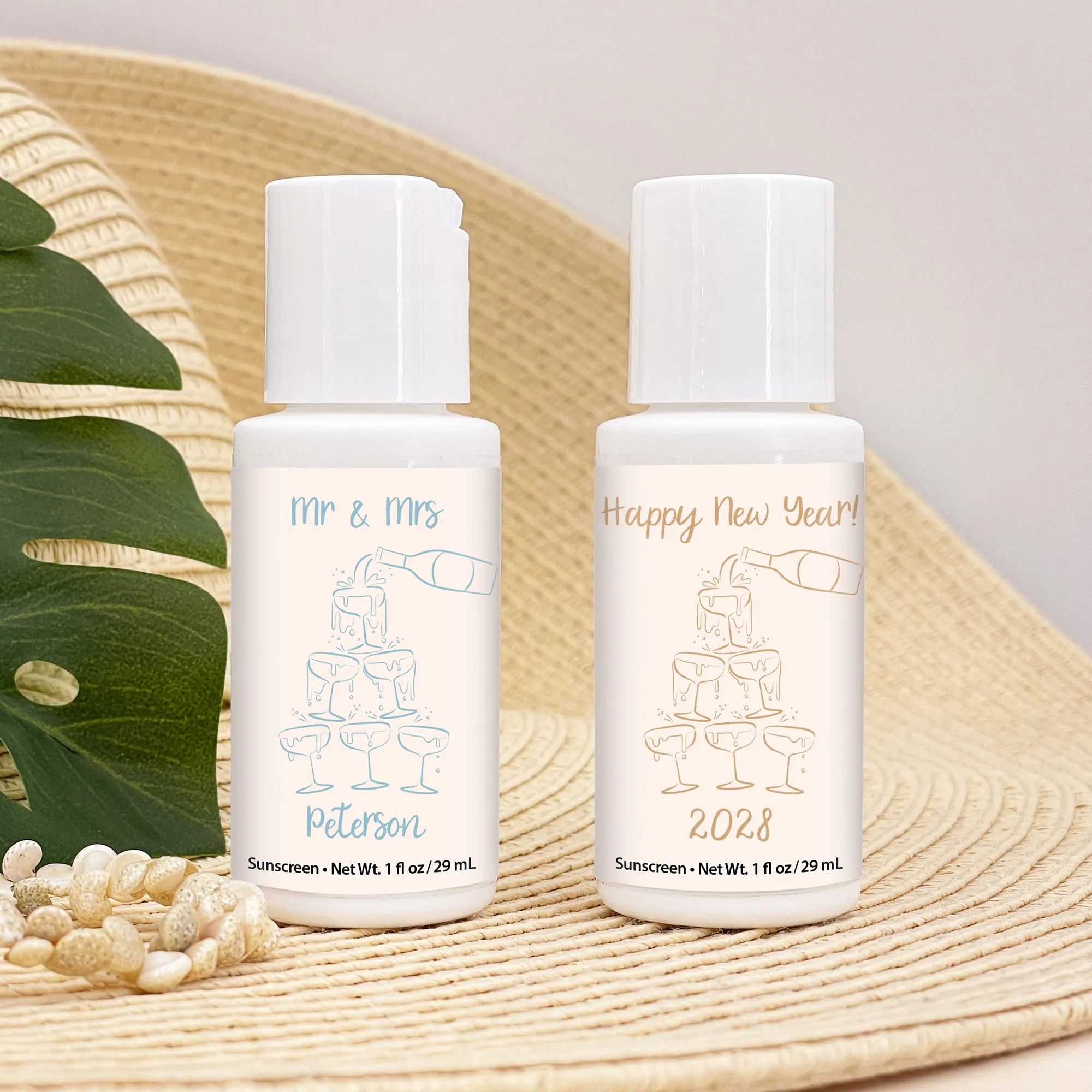 Mini Sunscreen Wedding Favor, Hand Drawn Champagne Tower Sketch