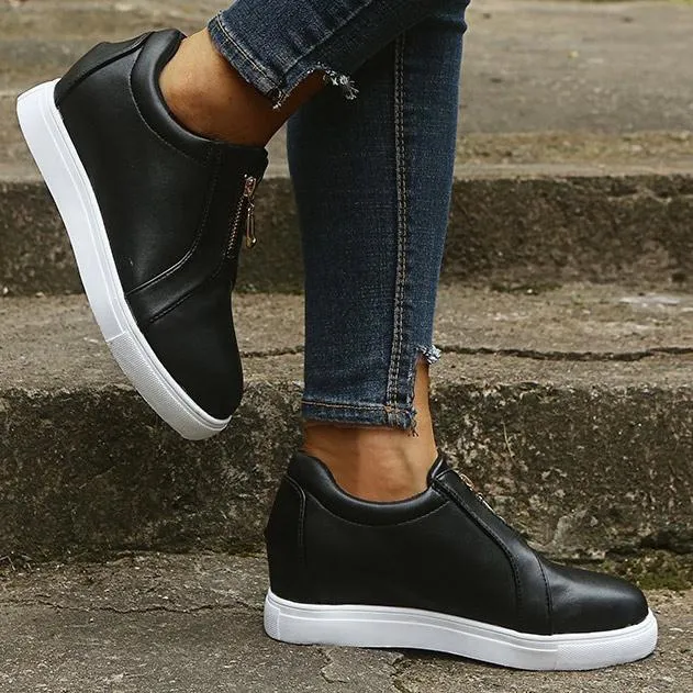 Patent Leather Zipper Decor Flats