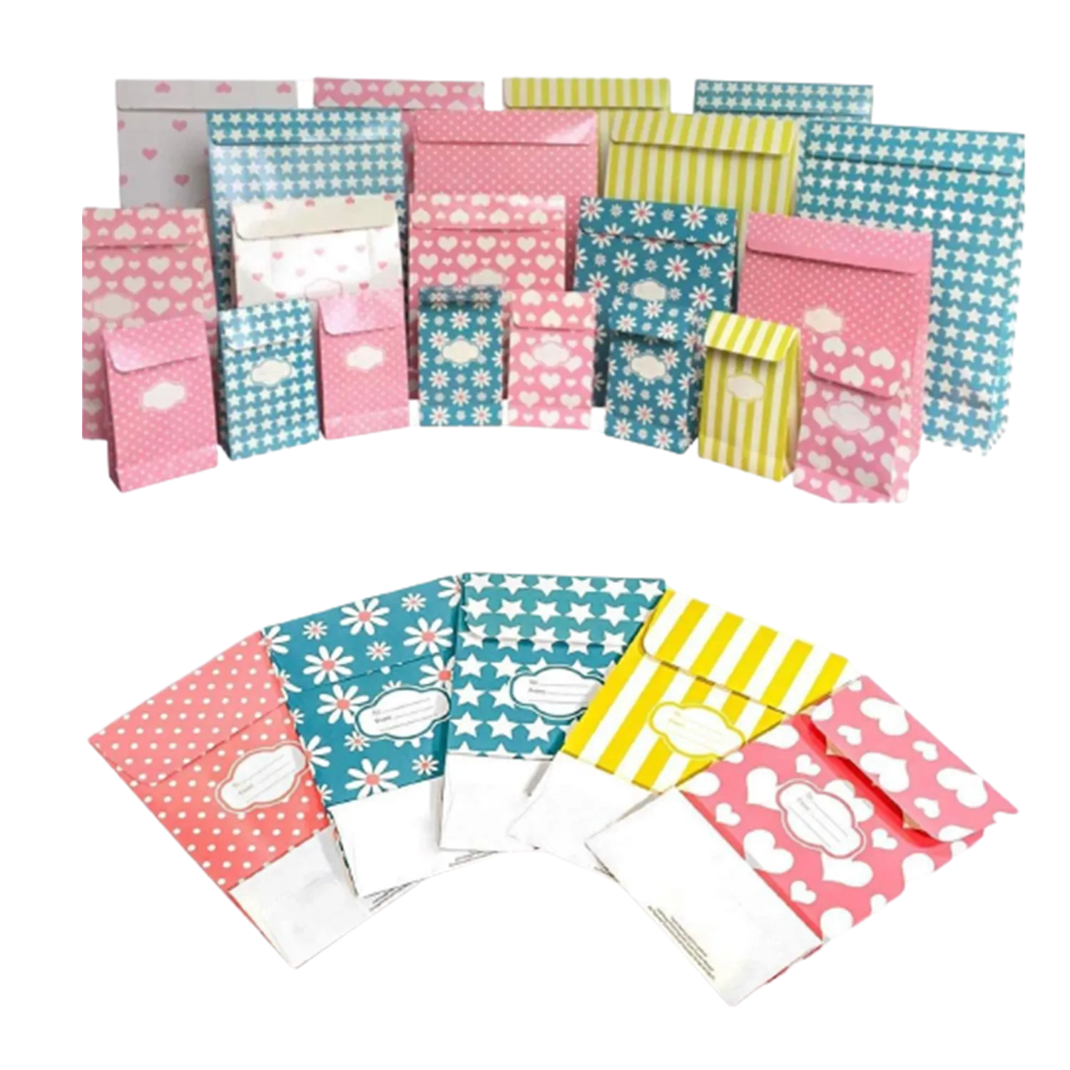 Peel & Seal Gift Bag Pink Hearts 12pk Small No-Wrap Present