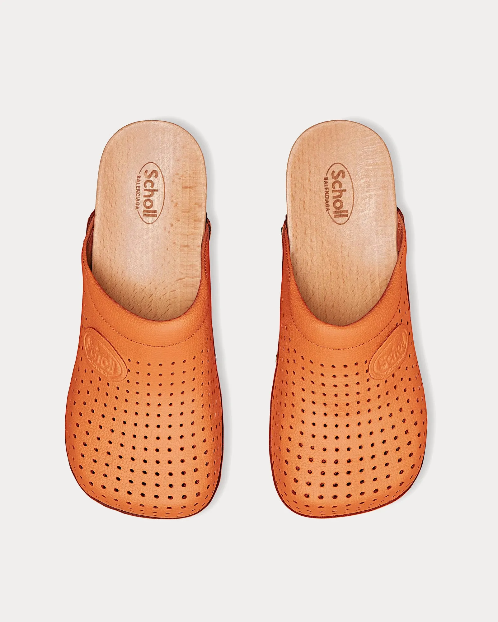 Perforated Leather Pastel Orange Clog Mules