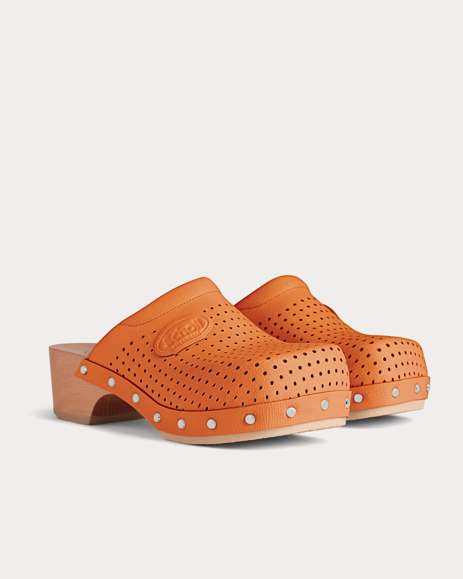 Perforated Leather Pastel Orange Clog Mules