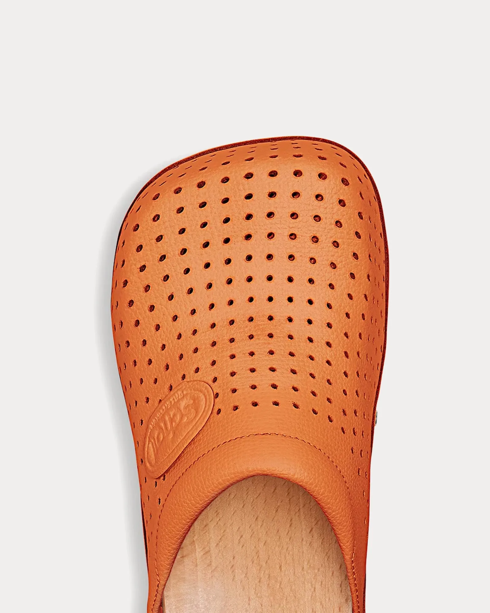 Perforated Leather Pastel Orange Clog Mules