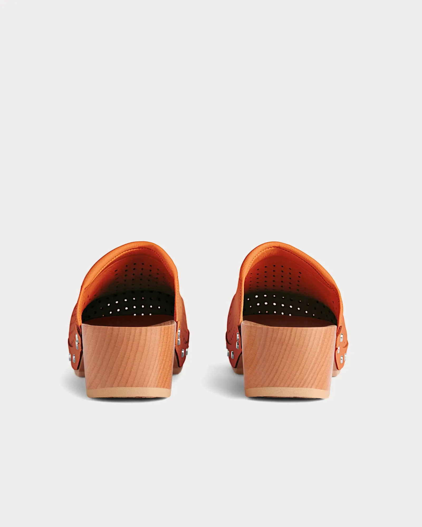 Perforated Leather Pastel Orange Clog Mules