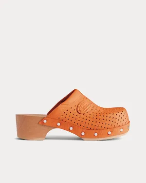 Perforated Leather Pastel Orange Clog Mules