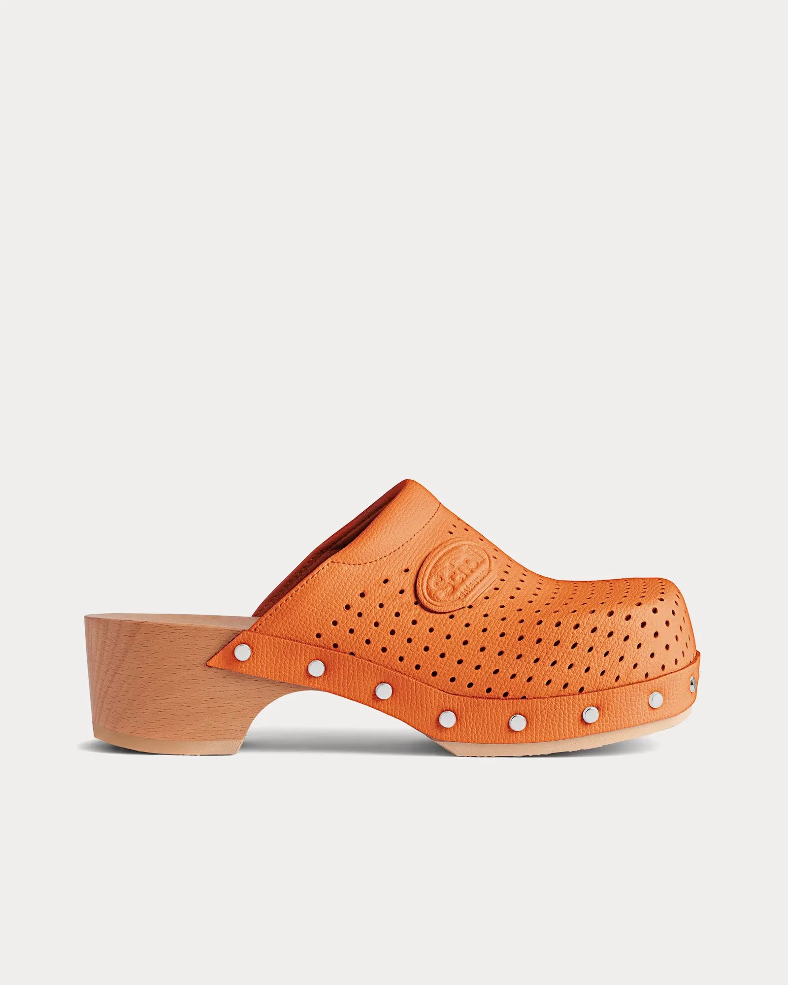 Perforated Leather Pastel Orange Clog Mules