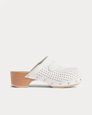 Perforated Leather White Clog Mules
