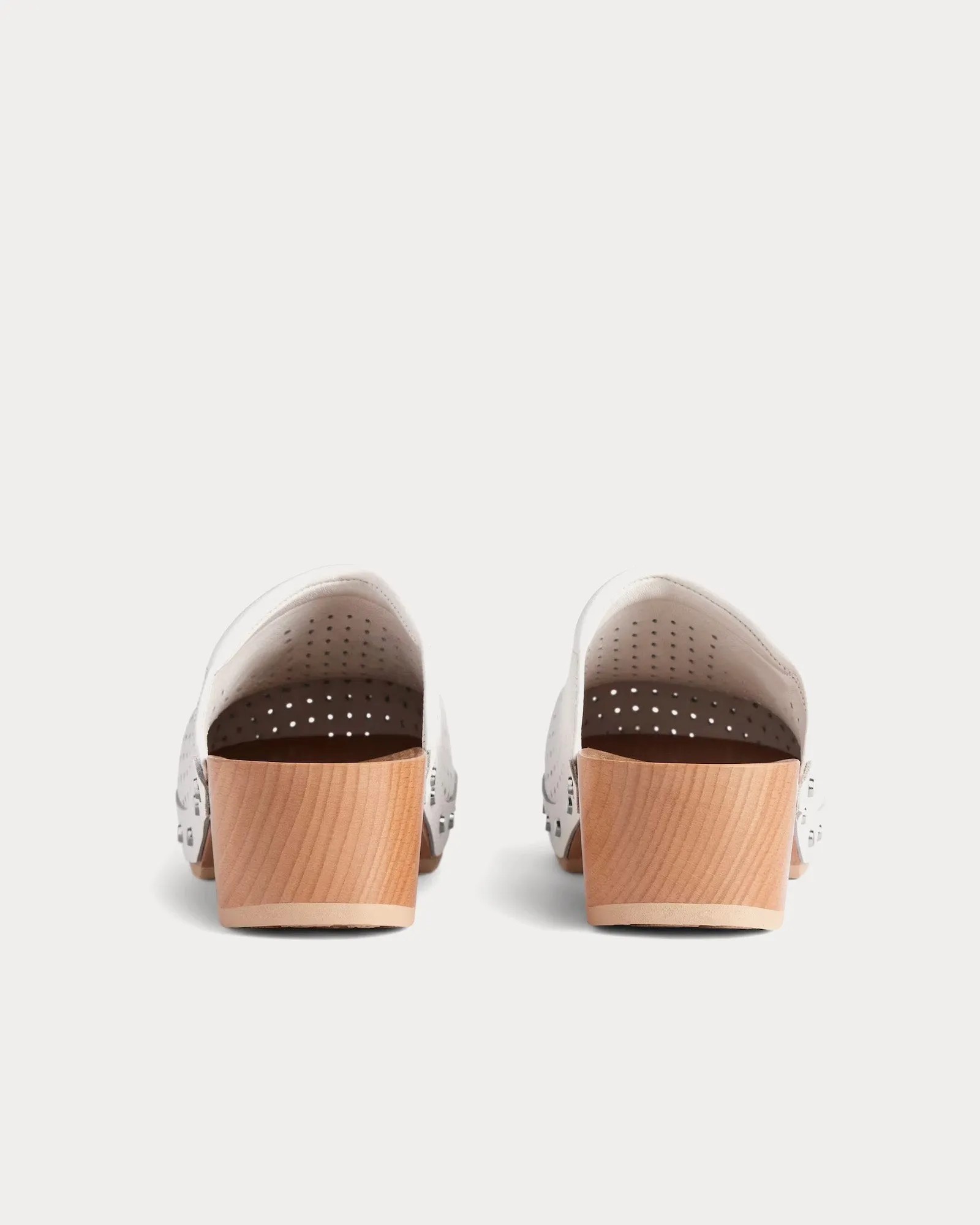 Perforated Leather White Clog Mules