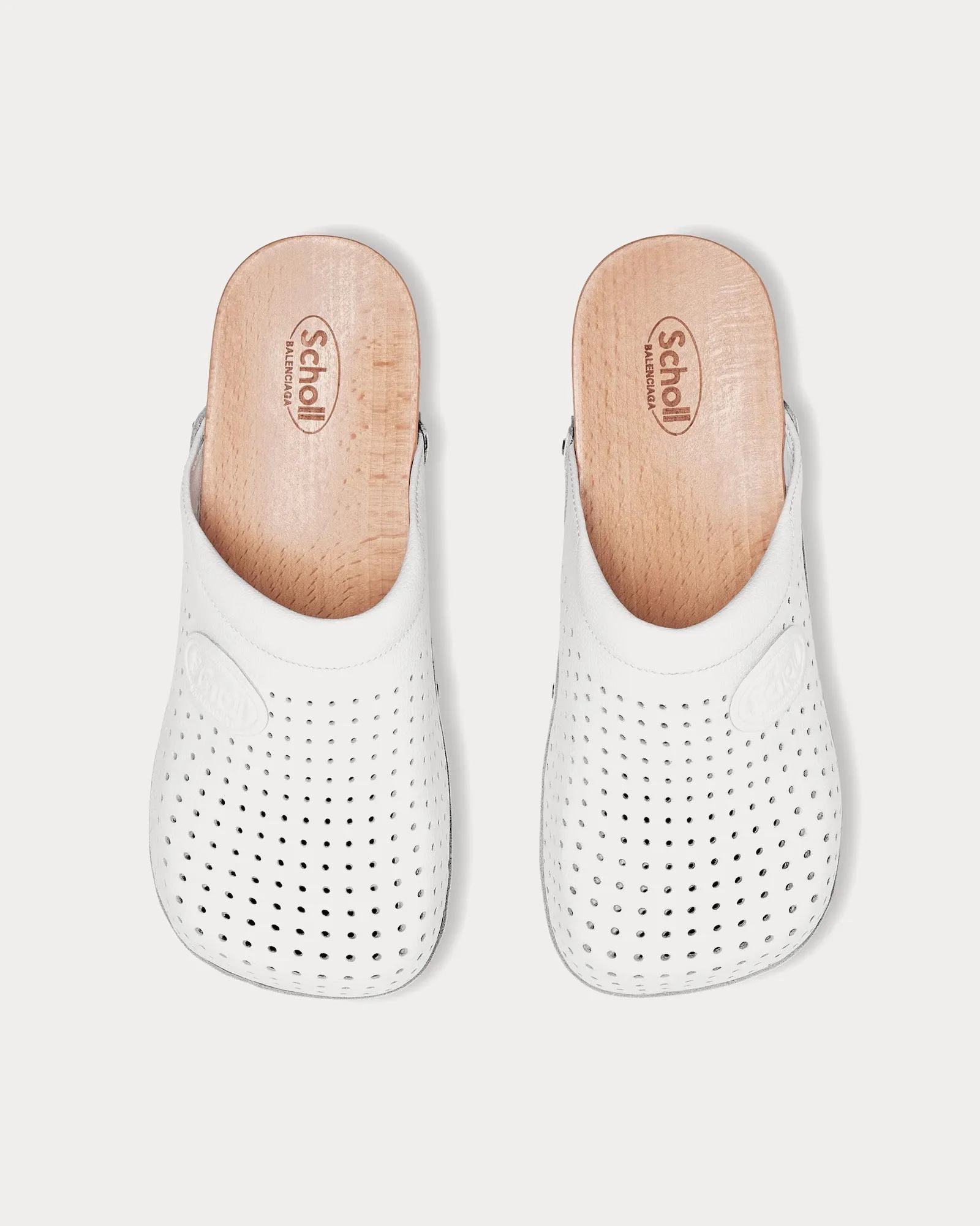 Perforated Leather White Clog Mules