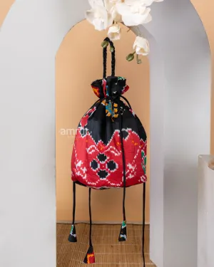 Red And Black Designer Silk Potli Bag for Women