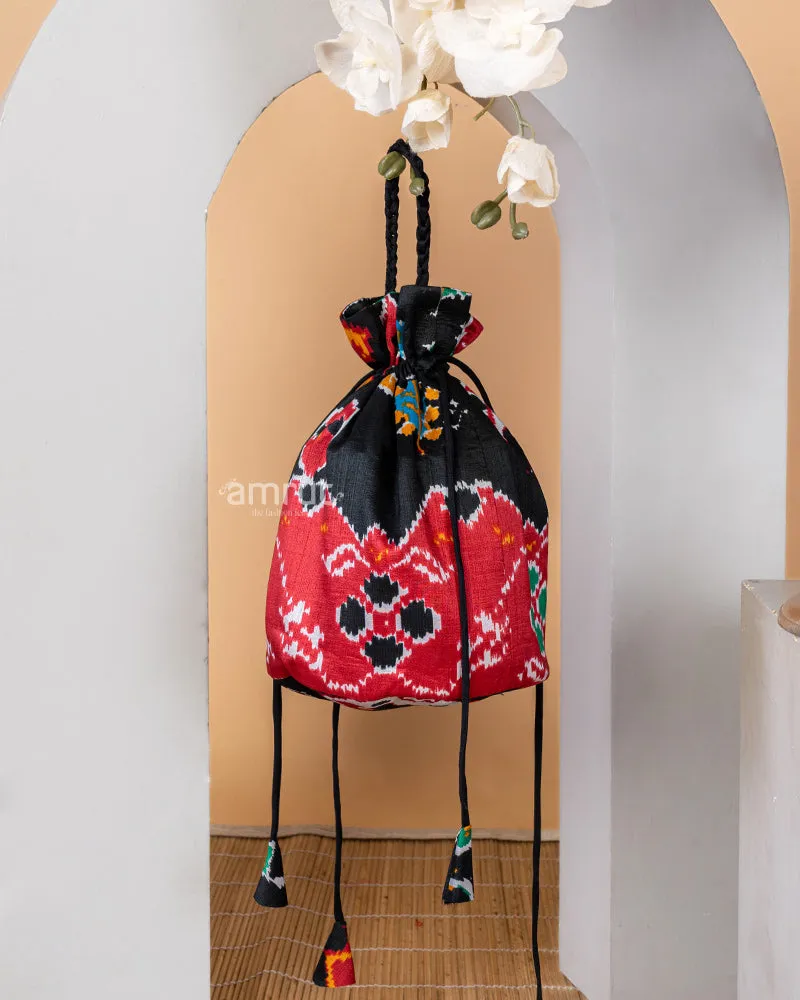 Red And Black Designer Silk Potli Bag for Women
