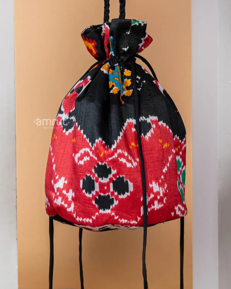 Red And Black Designer Silk Potli Bag for Women