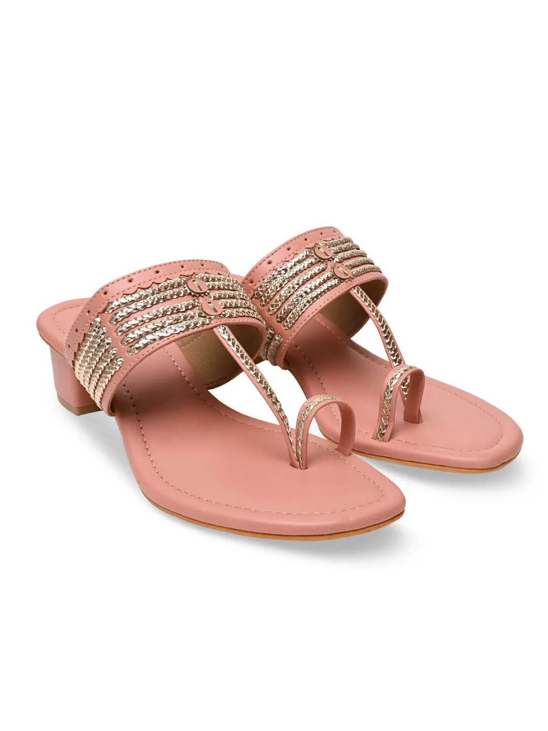 Rocia By Regal Pink Women Kolhapuri Block Heel Sandals