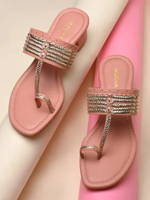 Rocia By Regal Pink Women Kolhapuri Block Heel Sandals