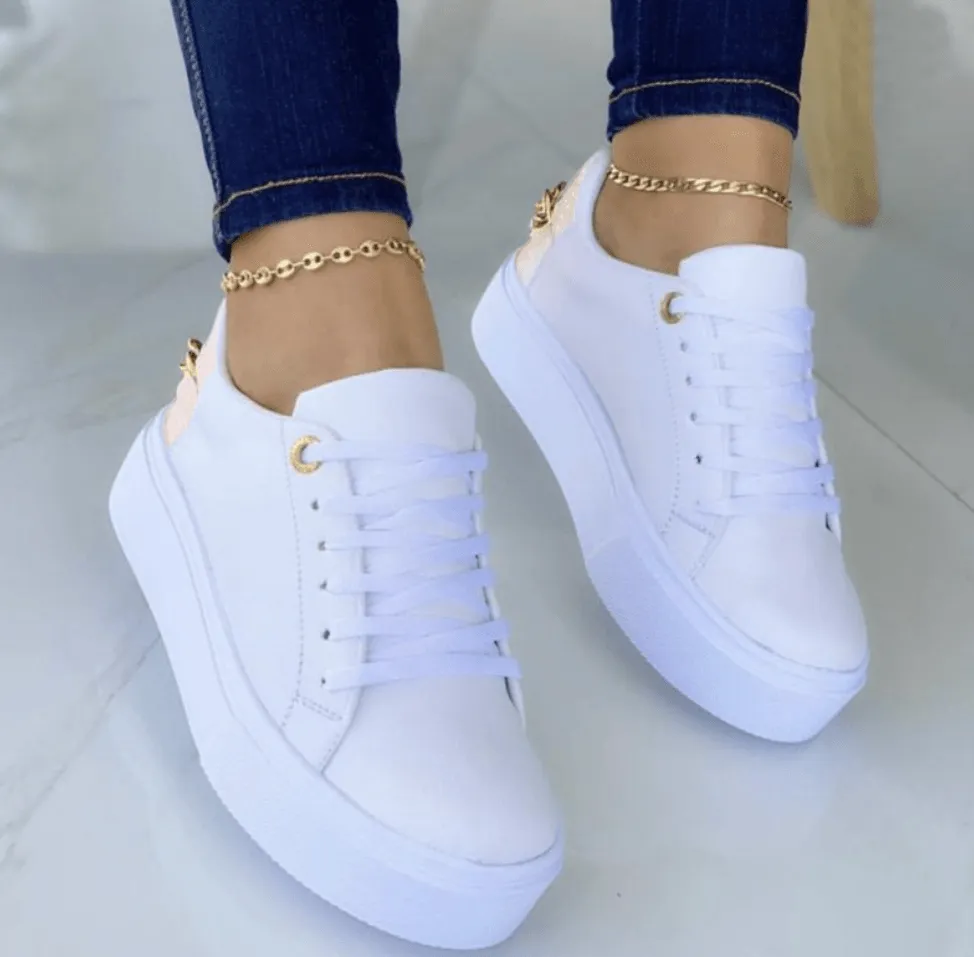 Round Head Cross Strap Thick Bottom Sneakers – Casual Low-Top Style
