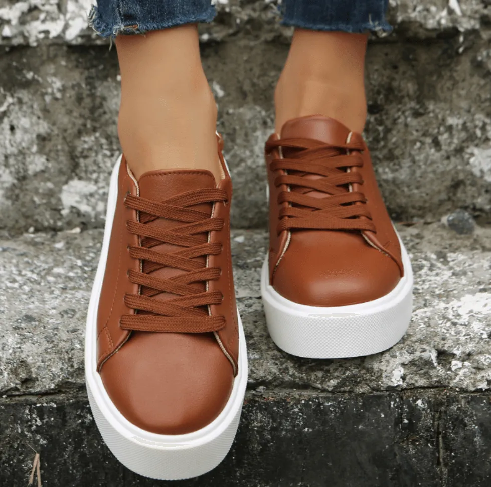 Round Head Cross Strap Thick Bottom Sneakers – Casual Low-Top Style