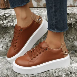 Round Head Cross Strap Thick Bottom Sneakers – Casual Low-Top Style