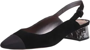 Sam Edelman Sadira Black Suede Snake Pointed Toe Slingback Block Heeled Pump