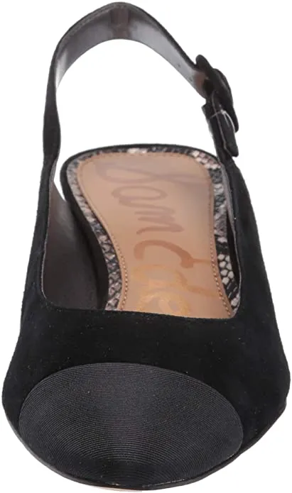 Sam Edelman Sadira Black Suede Snake Pointed Toe Slingback Block Heeled Pump