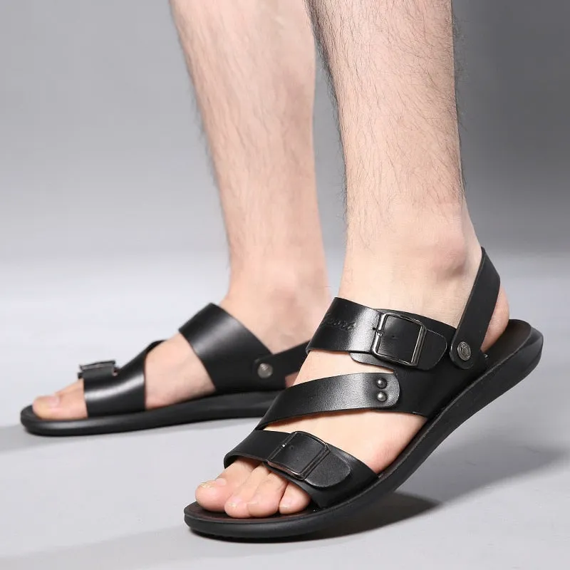 Sandals Solid Color Leather Men Summer Shoes Casual Comfortable