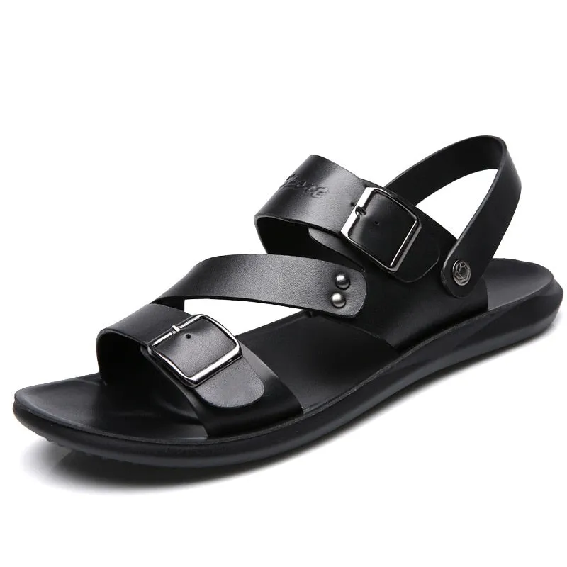 Sandals Solid Color Leather Men Summer Shoes Casual Comfortable