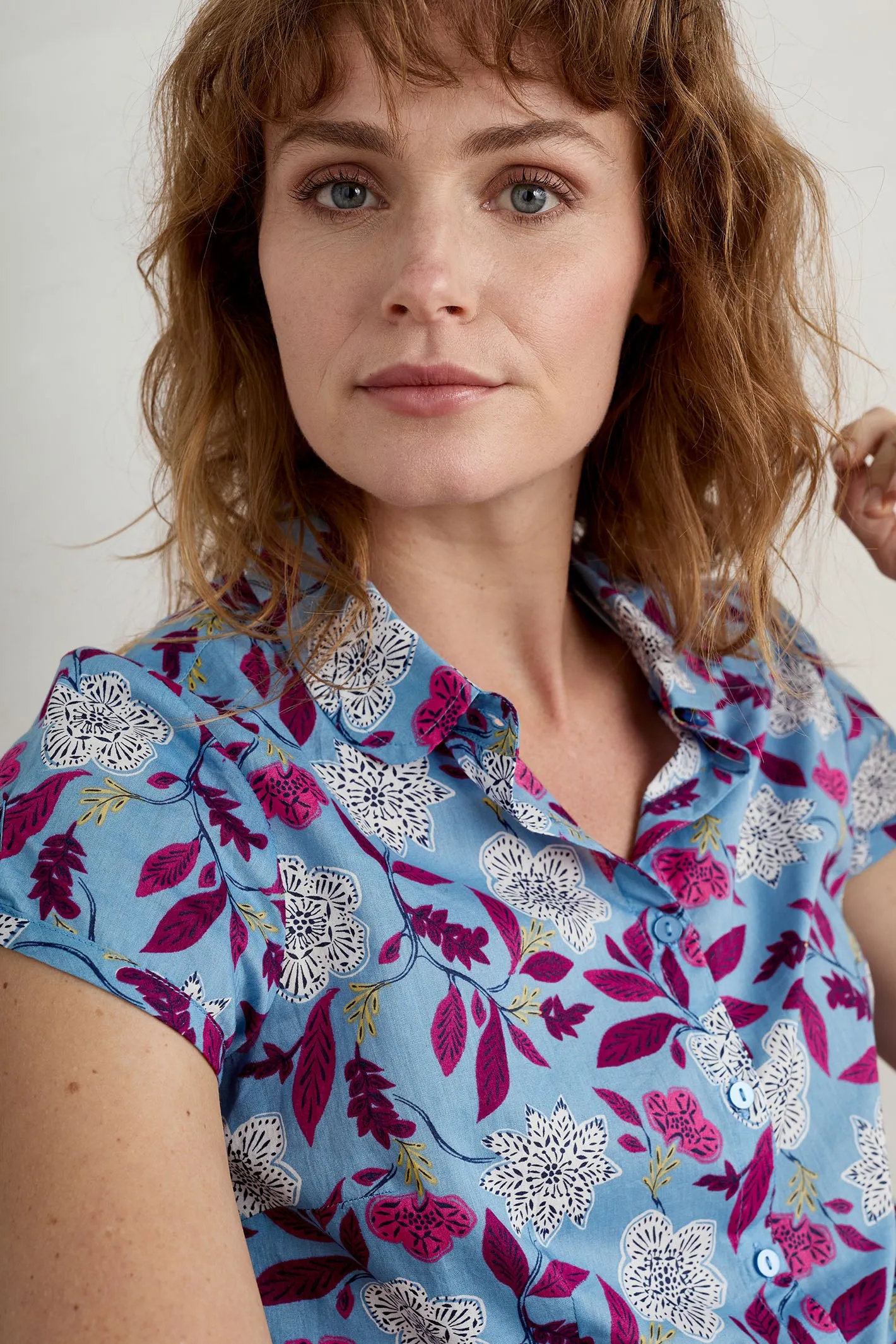 Seasalt Rushmaker Blue Stone Flower Saltwater Print Shirt