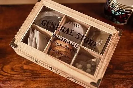 Shabby Chic Vintage 6 Compartment Tea Bag Box Caddy Storage