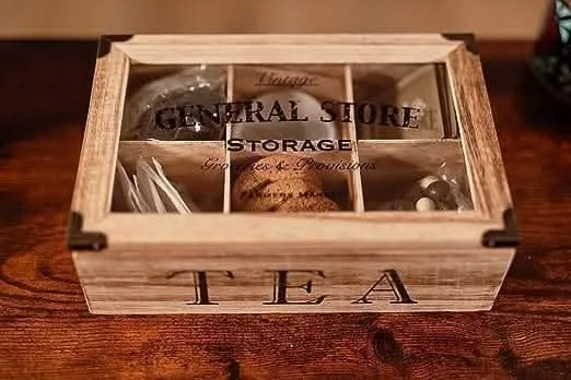 Shabby Chic Vintage 6 Compartment Tea Bag Box Caddy Storage