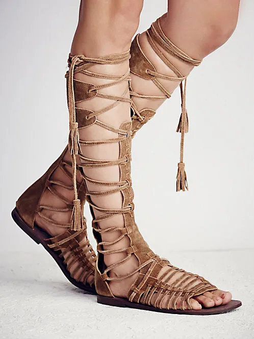 Straps Hollow Out Tassels Flat Gladiator Sandals