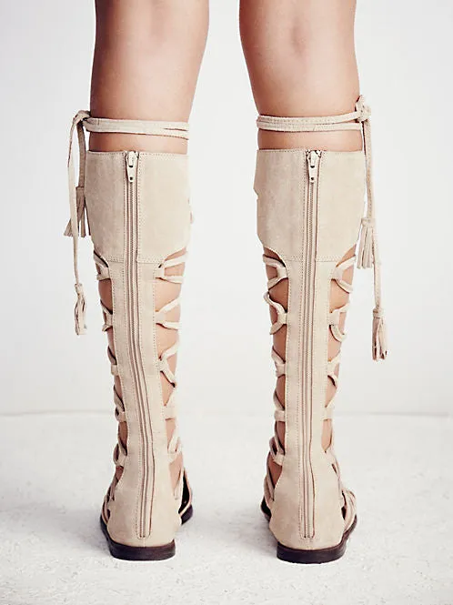 Straps Hollow Out Tassels Flat Gladiator Sandals