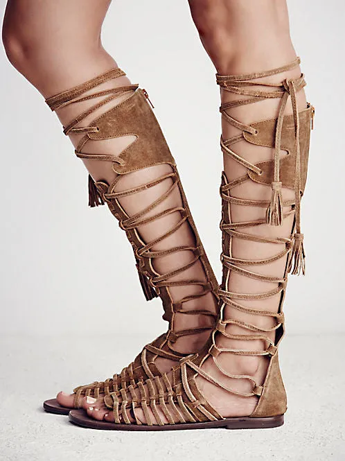 Straps Hollow Out Tassels Flat Gladiator Sandals