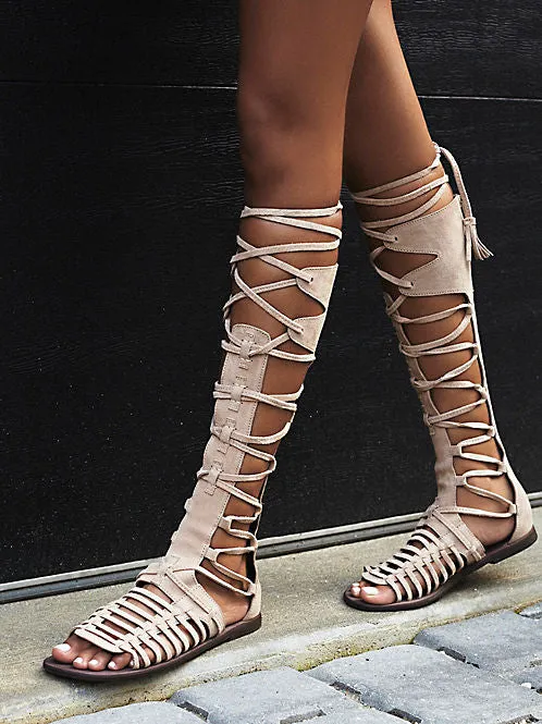 Straps Hollow Out Tassels Flat Gladiator Sandals