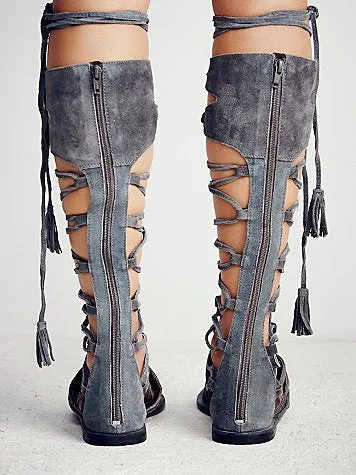Straps Hollow Out Tassels Flat Gladiator Sandals