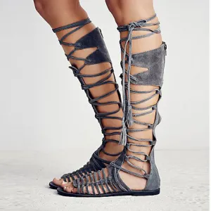 Straps Hollow Out Tassels Flat Gladiator Sandals