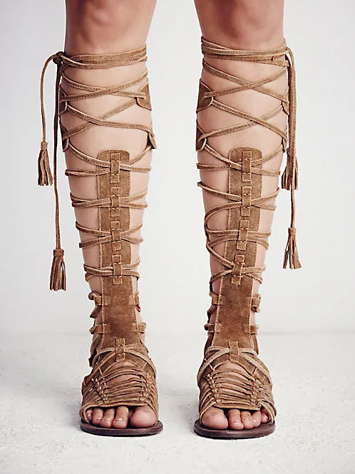 Straps Hollow Out Tassels Flat Gladiator Sandals