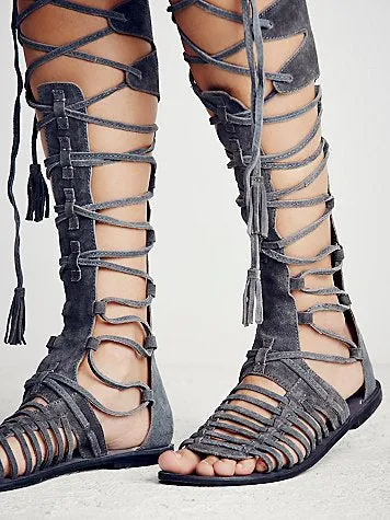 Straps Hollow Out Tassels Flat Gladiator Sandals
