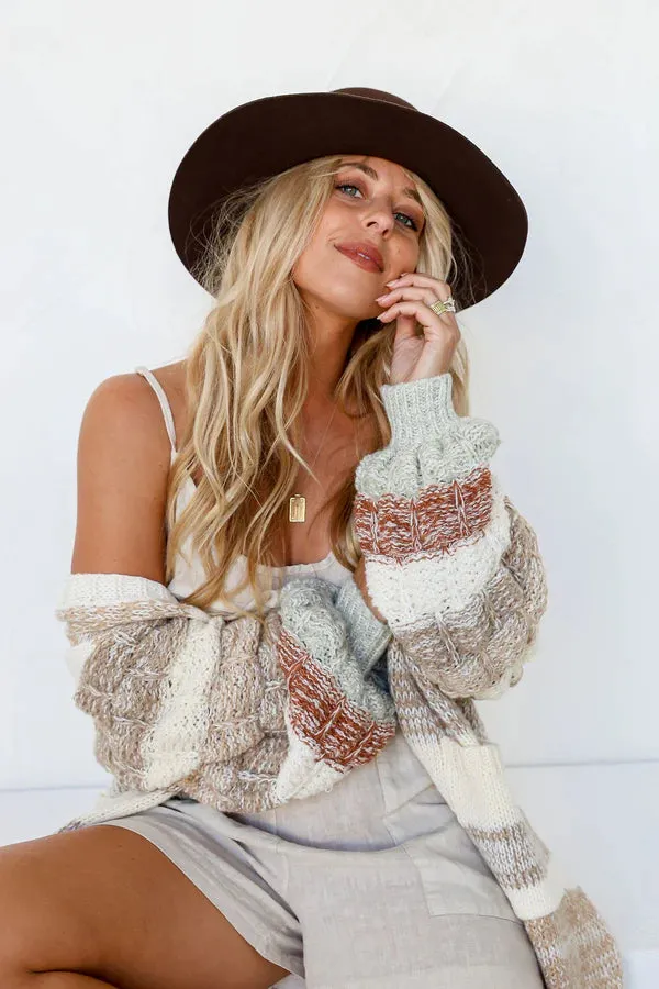 STRUCTURED FLAT WIDE BRIM HAT WITH BRAID DETAIL - CHOCOLATE